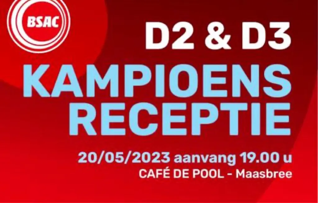 Zaterdag 20 mei Kampioensreceptie bij de Pool